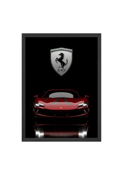 Ferrari 296 Gtb Siyah Ahşap Çerçeveli Poster, Dekoratif Araba Duvar Tablosu