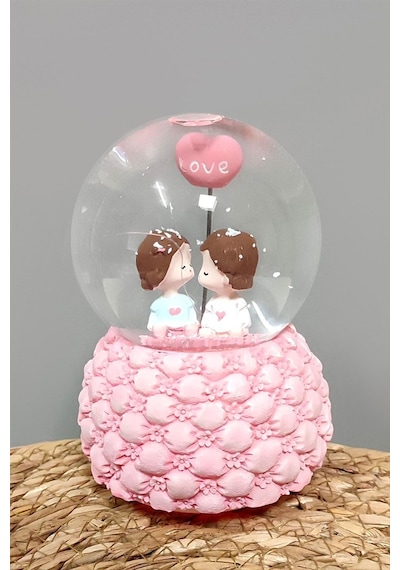Balon - 140 - Pilli Müzikli Işıklı Kar Küresi -orta - Edntrend - Boy- Pembe