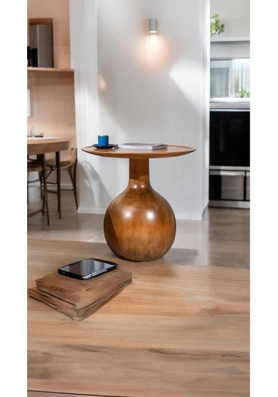 Wood Tekli Mantar Ahşap Orta Sehpa Tik Ağacı Renk Fiskos Çiçeklik Decorative Tik Ağacı