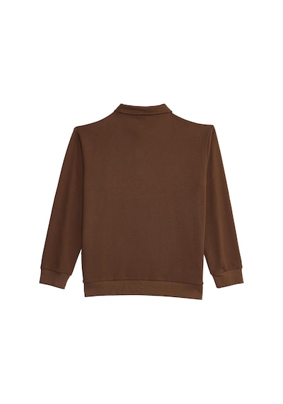 Tudors Erkek Relax Fit Rahat Kesim Pamuklu 3 İplik Fermuarlı Polo Yaka Koyu Vizon Sweatshirt-41822 Koyu Vizon