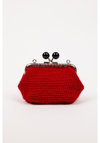 Fabric Craft Bag Bozuk Para Cüzdanı Merserize Pamuk Klipsli Örgü Kırmızı