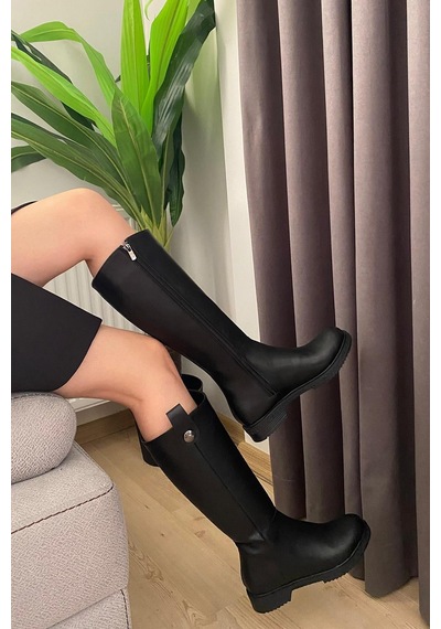Preshley Kadın Linda Siyah Günlük Çizme Dizaltı Fermuarlı Çizme Preshley Kadın Linda Siyah Günlük Çizme Dizaltı Fermuarlı Çizme