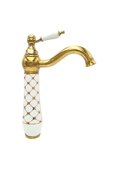 Geometrik Beyaz Altın Çanak Lavabo Bataryası Renkli