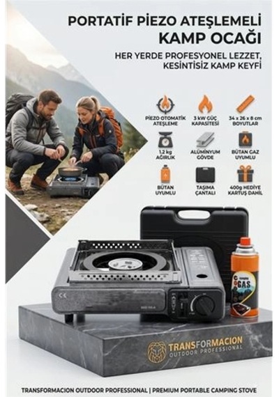 Mey İthalat Çantalı Gri Portatif Kamp Ocağı + 1 X Kartuş Piknik Ocağı Otomatik Ateşlemeli 723181 Çok Renkli