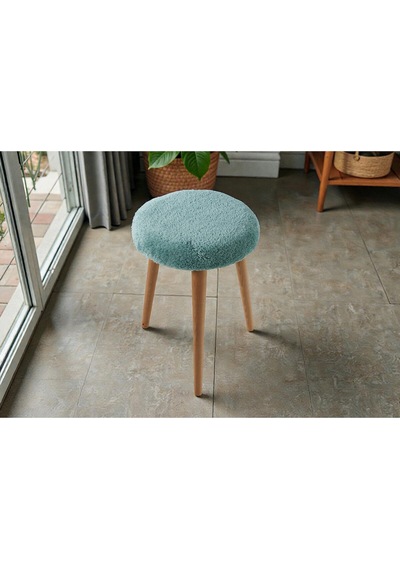 Modern Ahşap Ayaklı Teddy Kumaş Tabure Makyaj Masası & Ayak Dinlendirme Elegant Yeşil Yeşil