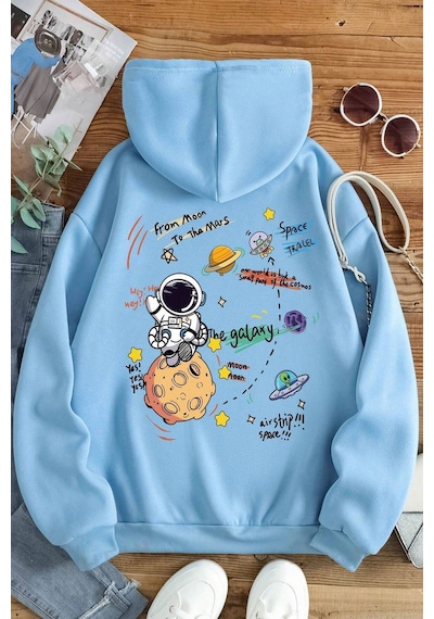 Uyguntarz The Galaxy Baskılı Oversize Sweatshirt Bebe Mavisi