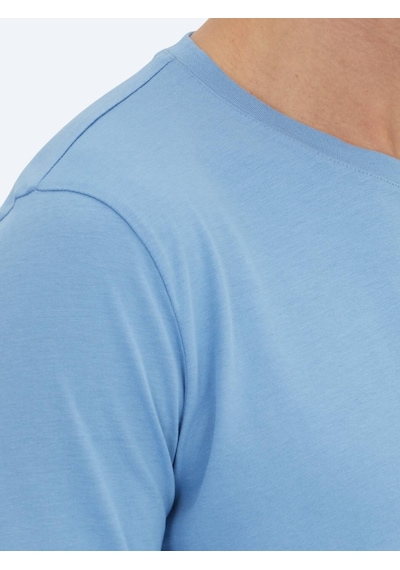 Kip Mavi Düz Bisiklet Yaka %100 Pamuk T-shirt Mavi