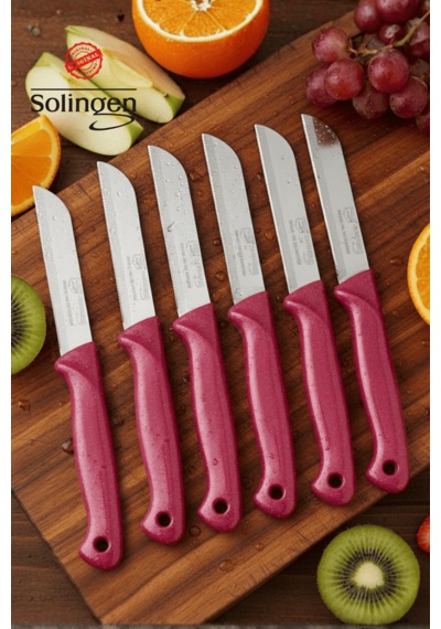 Solingen Profesyonel Pembe Meyve Bıçağı Ultra Keskin Paslanmaz Çelik Mutfak Bıçağı 6'lı Set Pembe