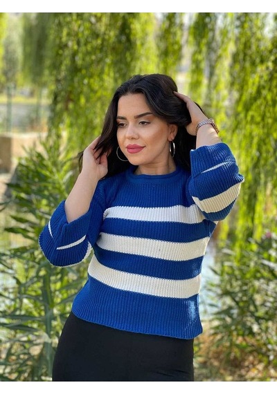 Kozia Outdoors Selanik Örgü Çizgili Triko Kazak Havacı Mavi