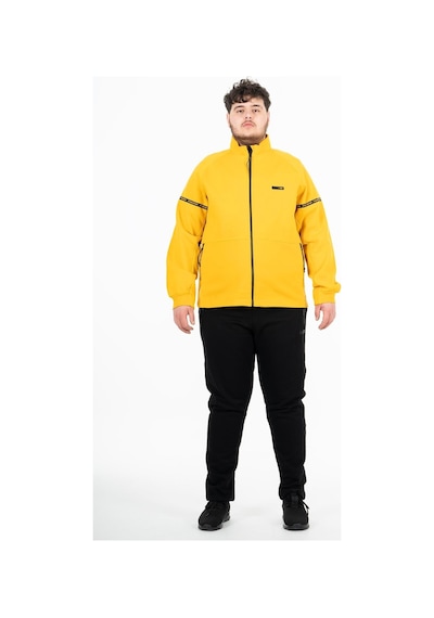 Maraton Sportswear Büyük Beden Erkek Hakim Yaka Dar Paça Uzun Kol Basic Sarı Eşofman Takımı 21518-Sarı