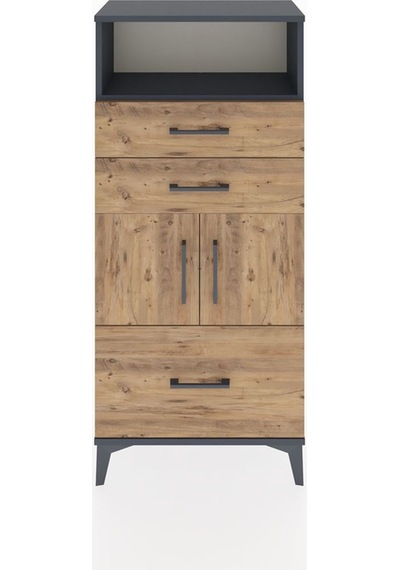 Hyperion Dolap 2 Raflı 3 Çekmeceli 2 Kapaklı 60x44x134 Antrasit-çam Antrasit