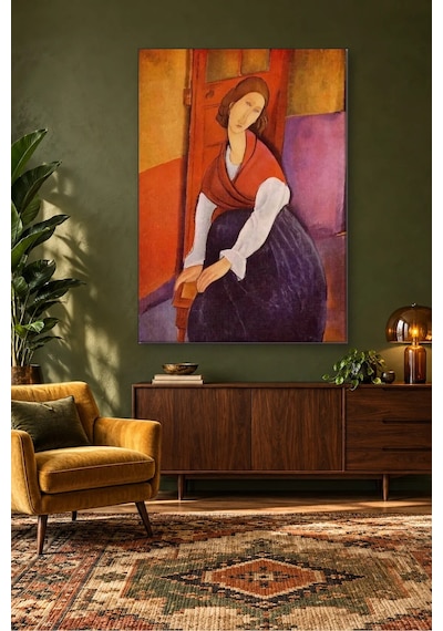Fida Modigliani Kırmızı Şallı Jeanne Hébuterne Canvas Tablo Çok Renkli