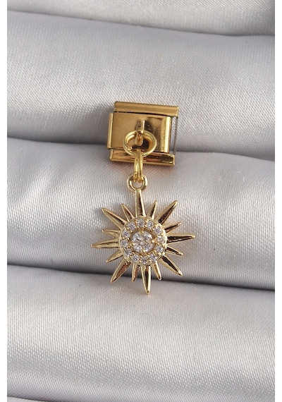 316l Çelik Gold Renk Sallantı Zirkon Taşlı Güneş Model Nomination Charm