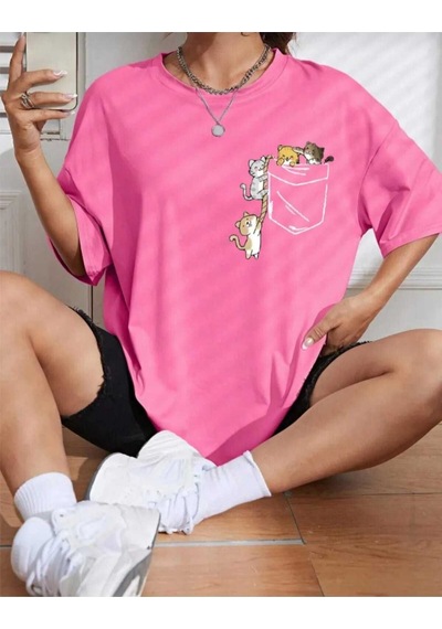 Kozia Outdoors Malkoçbey Cep Detay Baskili Oversize Unisex Basic T-shirt Pembe