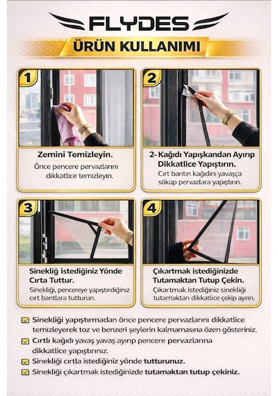 Flydes Ölçüye Özel Cırtlı Sineklik | Fiberglass Tül | Pencere Sineklik