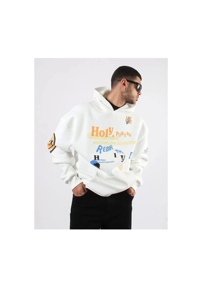 Tarzsokak Holy Powers Beyaz Oversize Unisex Kapüşonlu