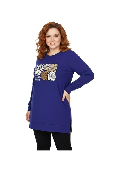 Caftan Kadın Sıfıryaka Önü Nakışlı Tunik Bgl-st05085 İndigo