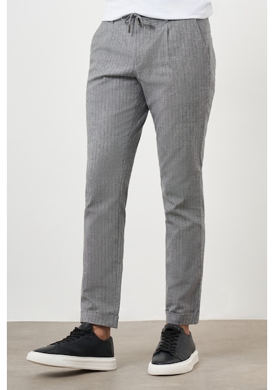 Morven Erkek Siyah Pamuk Keten Trend İpli Jogger Slim Fit Spor Pantolon Siyah
