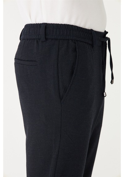 Lacivert Mikro Desenli Bağcıklı Modern Jogger Pantolon Laci