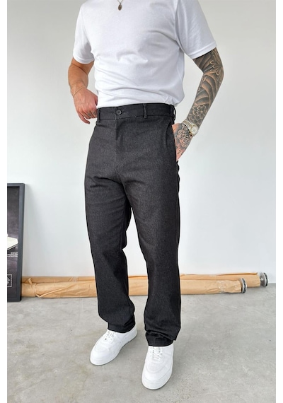 Siyah Premium Dokulu Baggy Kumaş Pantolon