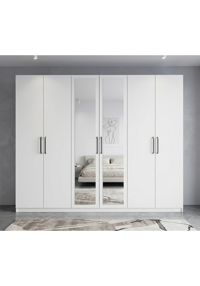 Zeplin Tamamı Mdf 6 Kapaklı Dolap Gardırop Beyaz 180 Cm