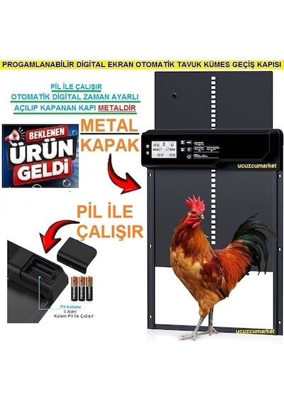 Otomatik Kümes Kapısı Pilli - Progamlanabilir Digital Ekran