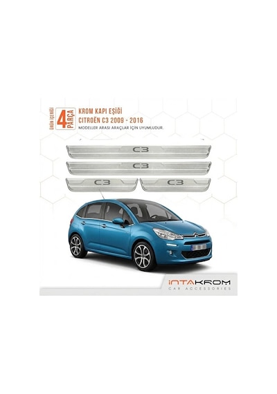 Citroen C3 2009-2016 Uyumlu Satine Krom Kapı Koruma Eşiği 4 Prç