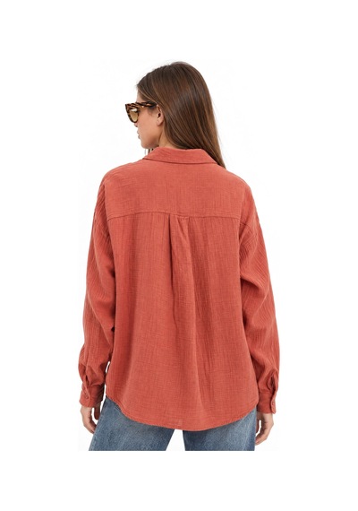 Hiccup Mixray Oversize Muslin Basic Gömlek Kırmızı