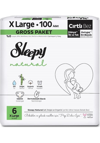 Sleepy Natural Bebek Bezi Gross Paket 6 Beden 15-25 Kg 100 Adet