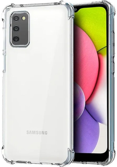 Samsung Uyumlu Galaxy A03S Kamera Korumalı Airbag Şeffaf Antishock Köşe Korumalı Antishock Silikon Kılıf