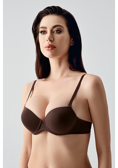 New Bra Kadın B Kap Desteksiz Basic Saten Görünümlü Sütyen Kahve 7025 Kahverengi