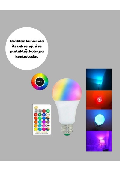 Rgb Uzaktan Kumandalı Led Ampul 16 Renk A Kalite 2025 Model Orijinal Çok Renkli