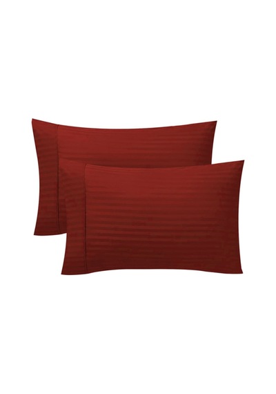 Caqqa Çizgili Saten 2 Adet 50x70 Cm Silver Bordo Yastık Kılıfı
