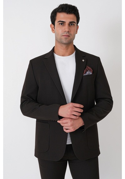 Comfort Fit Esnek Pamuklu Torba Cep Kahverengi Blazer Ceket C 743