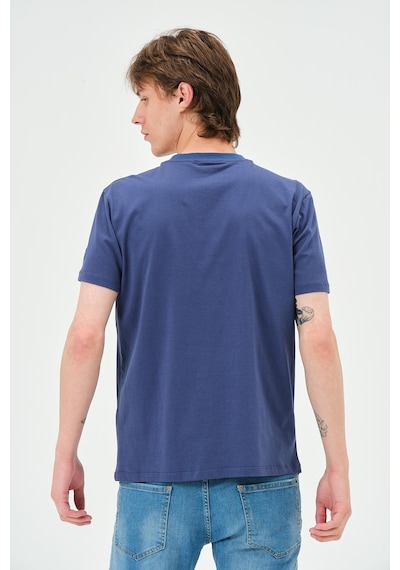 Erkek Bisiklet Yaka Regular Kalıp T-shirt İndigo Siyah