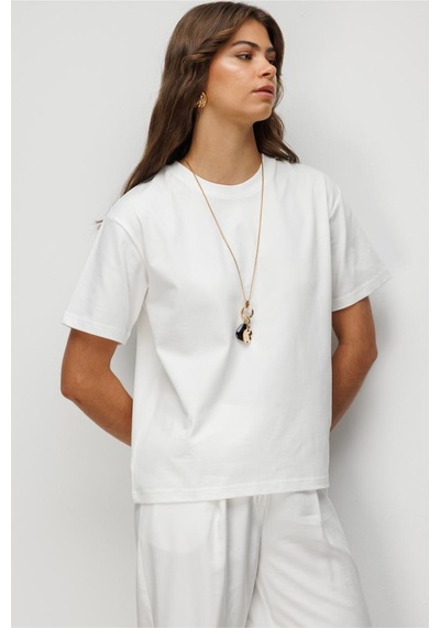 Mizalle Basic Düz Suprem Ekru T-shirt
