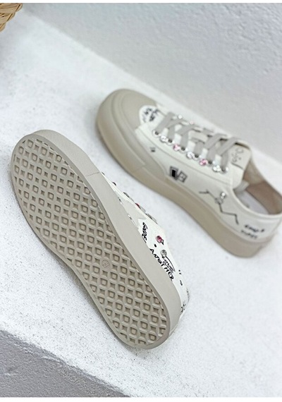 Guja 26y312-1 Kadın Baskılı Jean Sneaker Spor Ayakkabı Bej Siyah