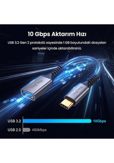 Veggieg Usb-c To Usb-a Dişi Otg Adaptör Usb 3.2 10gbps Type-c Dönüştürücü