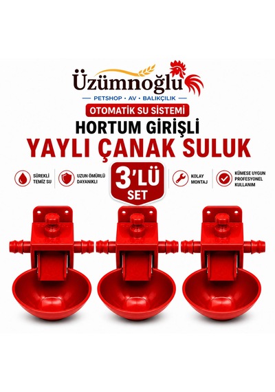 3 Adet Hortum Girişli Yaylı Çanak Suluk Otomatik Tavuk Civciv Suluk Sistemi