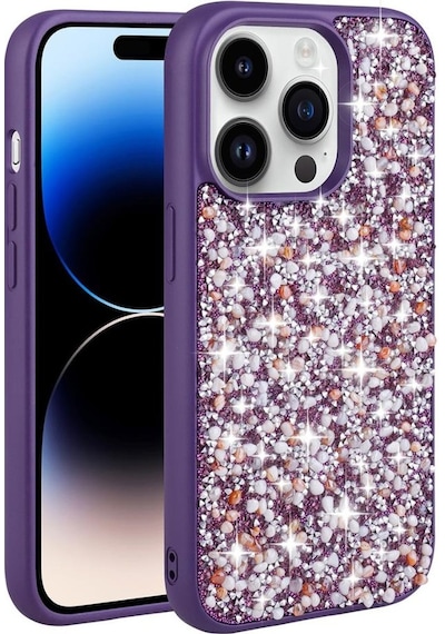 Apple Uyumlu iPhone 14 Pro Kılıf Parlak Taşlı Tasarım Stone Linea Kapak