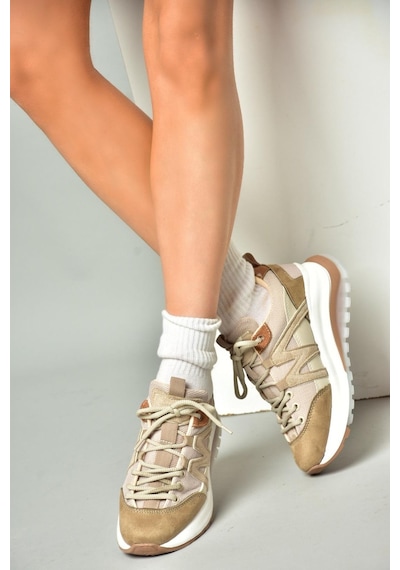 Fox Shoes S973113002 Vizon Süet Kadın Spor Ayakkabı Sneakers Vizon