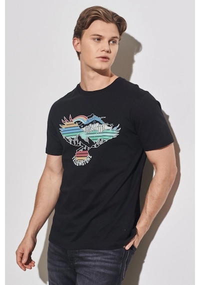 Wrangler Erkek Siyah Bisiklet Yaka Tişört W231243001 Siyah