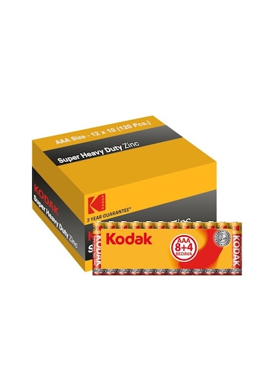 Kodak K3AHZ-8+4 Super Heavy Duty Çinko Karbon Shrink AAA İnce Kalem Pil 12 x 10'lu