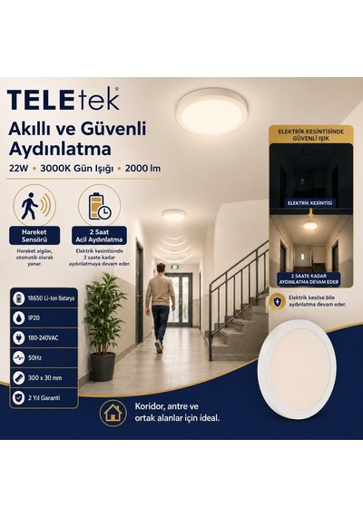 22w 3000k Gün Işığı Led Glob Hareket Sensörlü Ve Acil Durum Kitli Beyaz Armatür Ip 20 2000lm Diğer