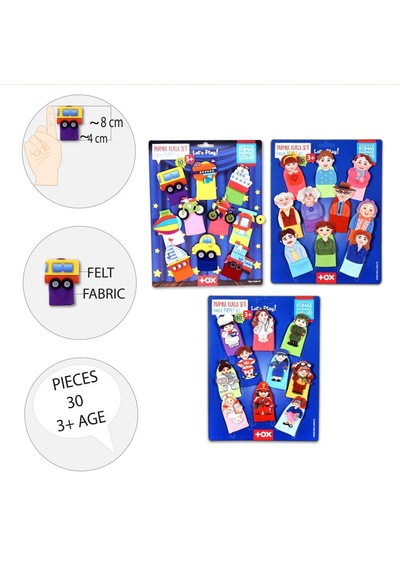 3 Set - 30 Parça Tox Taşıtlar Aile Bireyleri ve Meslekler Parmak