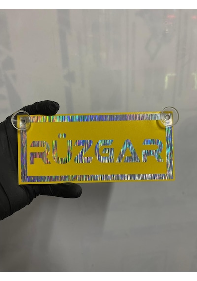 Sarı Renk Üzeri Hologram Renk Rüzgar Yazılı Vantuzlu Cam Süsü