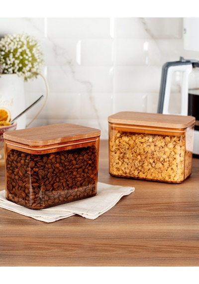 Madame Coco Diviera 1000ml Ahşap Kapaklı Saklama Kabı 2'li 1ksakl04291000ml-amber
