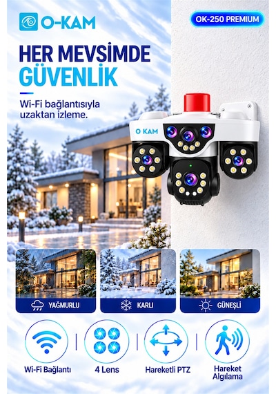 O-kam Ok-250 Premium W 4 Lensli Wi-fi Ptz Güvenlik Kamerası