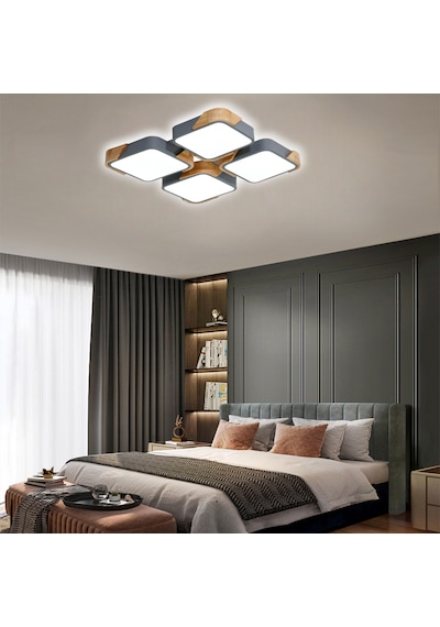 Kare Antrasit Kumandalı Dimli 3 Işık Renkli Ahşaplı 50x50cm Led T Anrasit