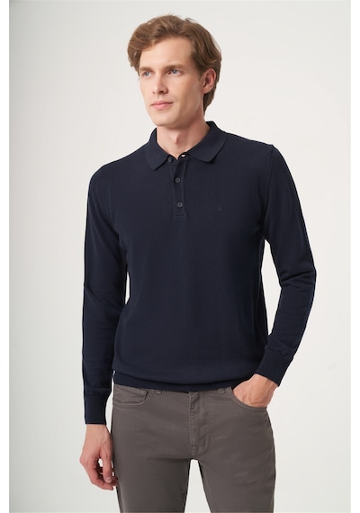 İmza Lacivert Polo Yaka Uzun Kol Örme Comfort Fit Pamuklu Kazak 1012265007